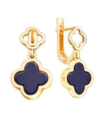 Drop Clover Earrings in 14K/585 Yellow Gold with Agate