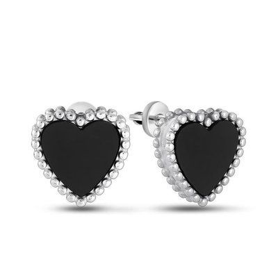 925 Sterling Silver Hearts Stud Earrings with Onyx