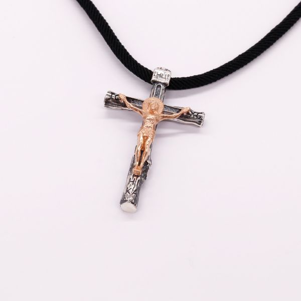 925 Sterling Silver Cross Necklace with Gold Plated Jesus