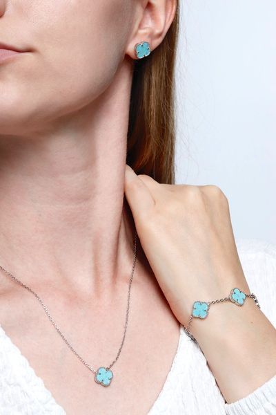 925 Sterling Silver Stud Clover Earrings with Turquoise
