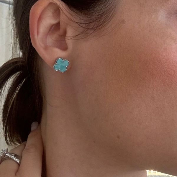 925 Sterling Silver Stud Clover Earrings with Turquoise