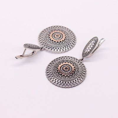 925 Sterling Silver Drop Earrings with 375 Gold