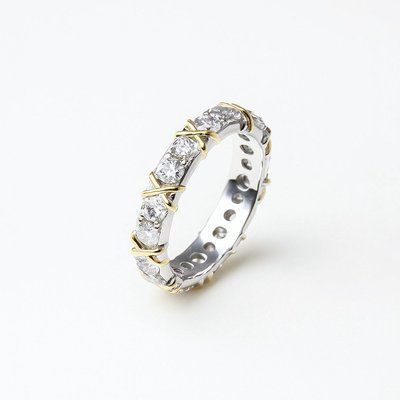 925 Sterling Silver Ring with Yellow Gold Plated Details and Cubic Zirconia