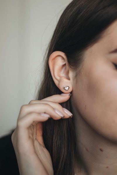 Hearts Sterling Silver Stud Earrings with Cubic Zirconia