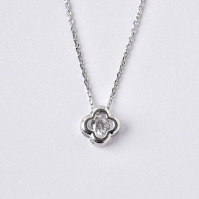 925 Sterling Silver Clover Necklace with Cubic Zirconia