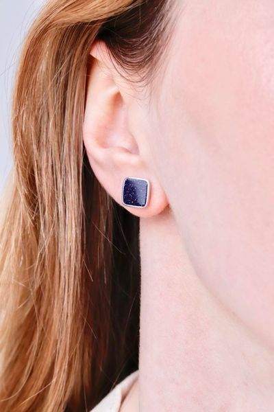 925 Sterling Silver Stud Earrings with Aventurine