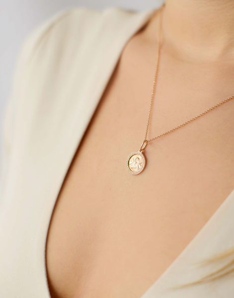 St. Mary and Jesus Pendant in 14K Rose Gold with Zirconium