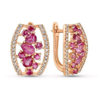 Lever Back Earrings in 14K Rose Gold with Rubies and Diamonds