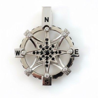 925 Sterling Silver Wind Rose Pendant with Cubic Zirconia