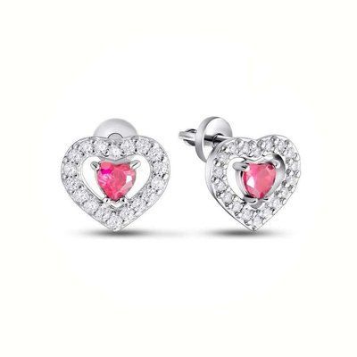 925 Sterling Silver Heart Stud Earrings with Cubic Zirconia