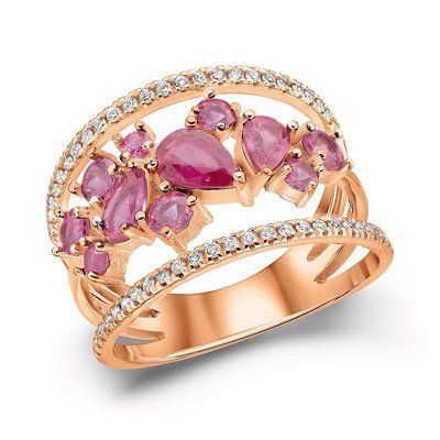 Ring in 14K Rose Gold with Rubies and Diamonds