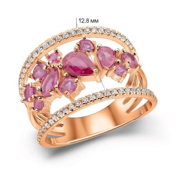 Ring in 14K Rose Gold with Rubies and Diamonds