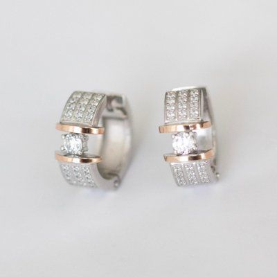 Sterling Silver Earrings with Gold Plating and Cubic Zirconia