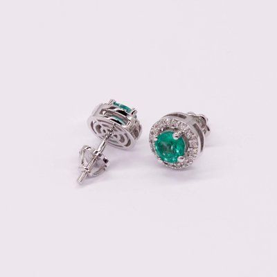 Stud Earrings in 14K/585 White Gold with Emeralds and Diamonds