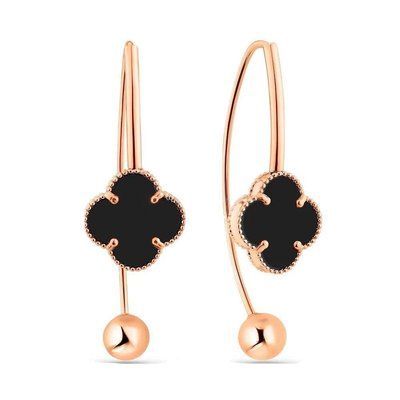 Clover Earrings in 14K/585 Rose Gold with Onyx