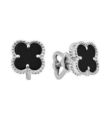 925 Sterling Silver Clover Stud Earrings with Agate