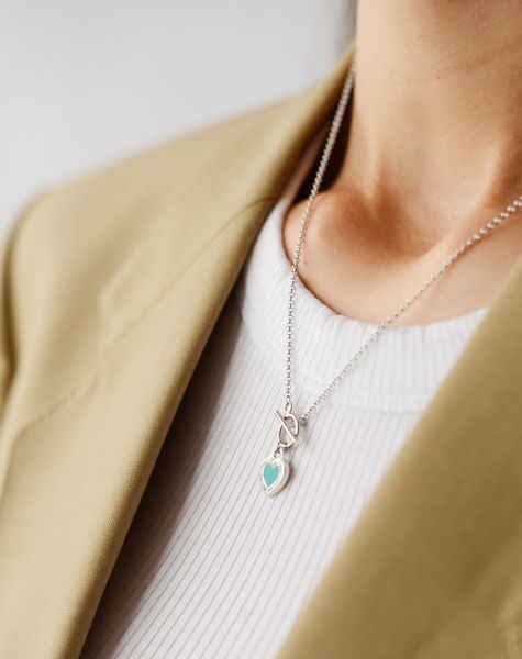 925 Sterling Silver Heart Necklace with Enamel