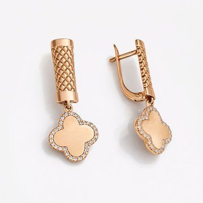 Drop Clover Earrings in 14K/585 Rose Gold with Cubic Zirconia