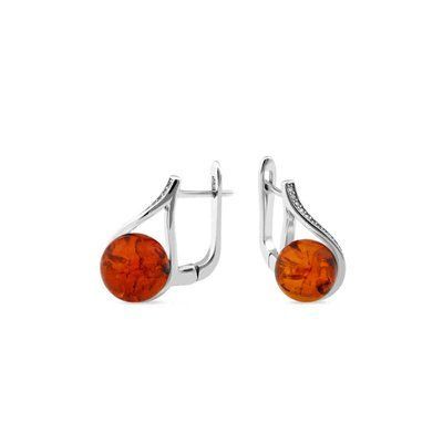 925 Sterling Silver Lever Back Earrings with Amber and Cubic Zirconia