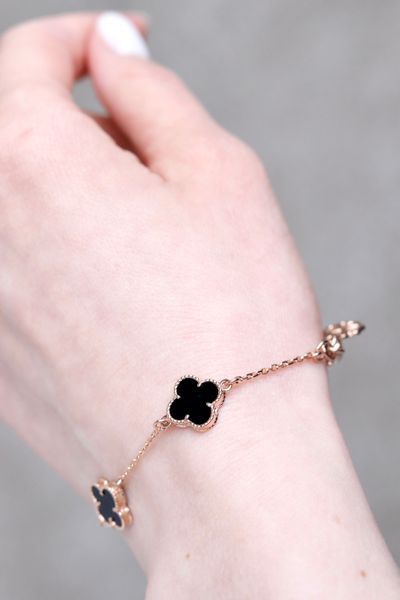 Clover Bracelet in 14K/585 Rose Gold with Onyx