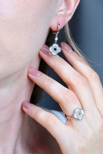 925 Sterling Silver Drop Clover Earrings with Mother of Pearl and Cubic Zirconia