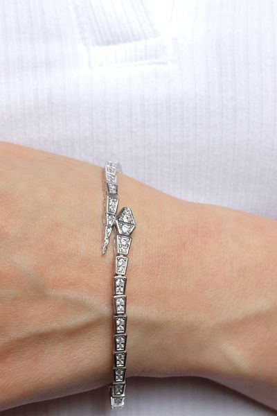 925 Sterling Silver Snake Bracelet with Cubic Zirconia