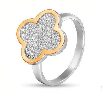 925 Sterling Silver Ring with Gold and Cubic Zirconia