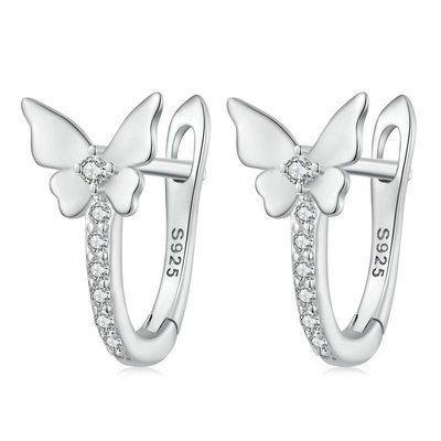 925 Sterling Silver Butterfly Lever Back Earrings with Cubic Zirconia