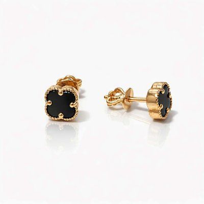 Clover Stud Earrings in 14K/585 Rose Gold with Agate
