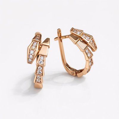 Lever Back Snake Earrings in 14K/585 Rose Gold with Cubic Zirconia