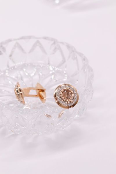 Cufflinks Tryzub in 14K/585 Rose Gold with Cubic Zirconia