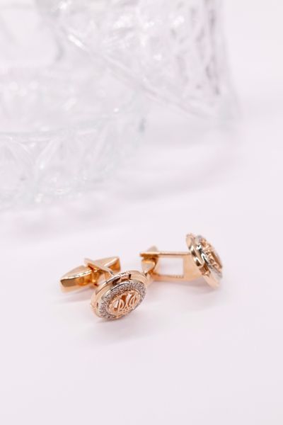 Cufflinks Tryzub in 14K/585 Rose Gold with Cubic Zirconia